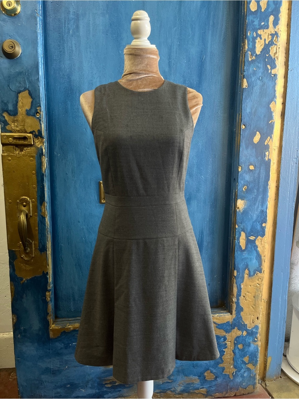 J. Crew Charcoal Gray Sleeveless Fit-and-Flare Midi Dress